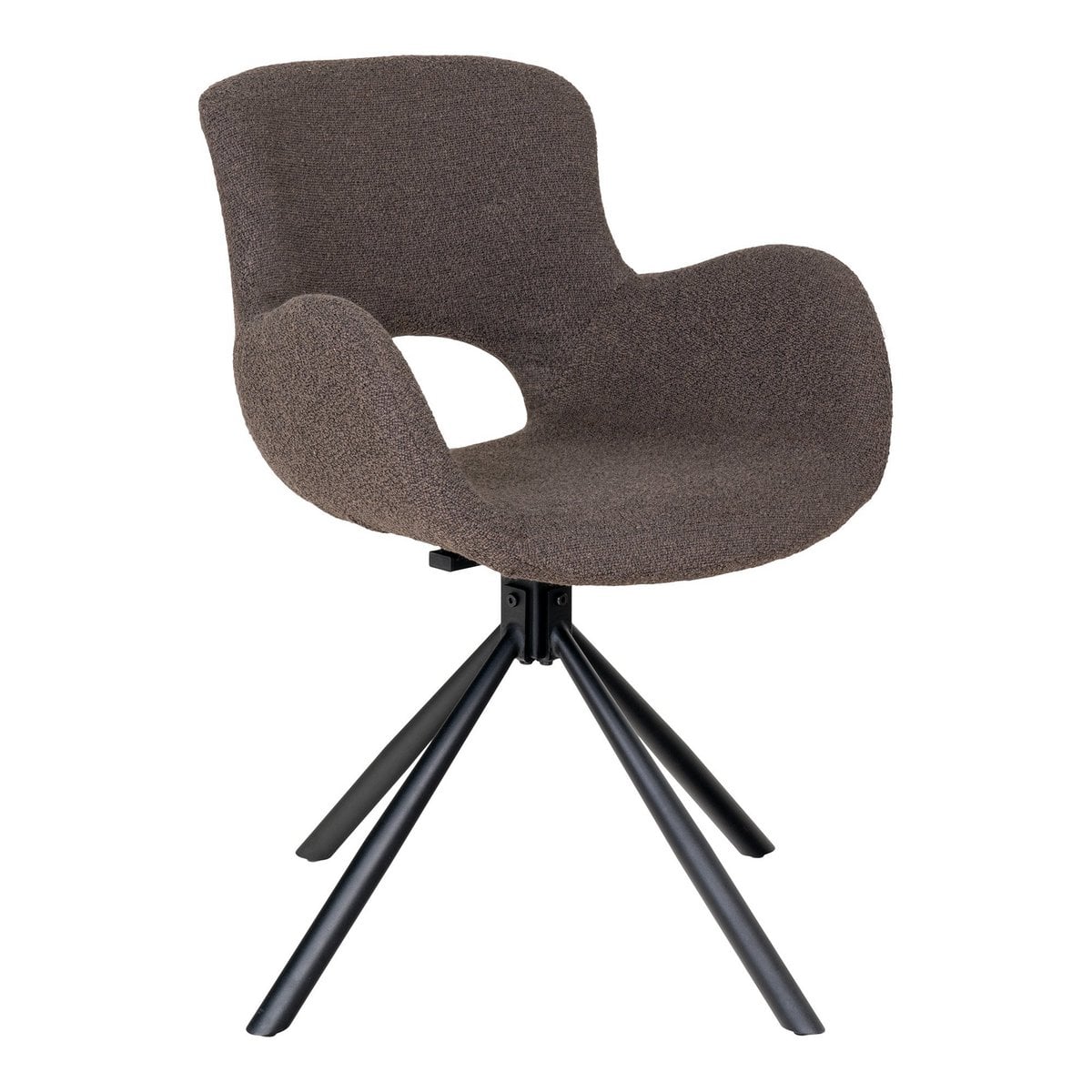 Chaise Amorim en bouclé champignon avec base pivotante noire, vue de face