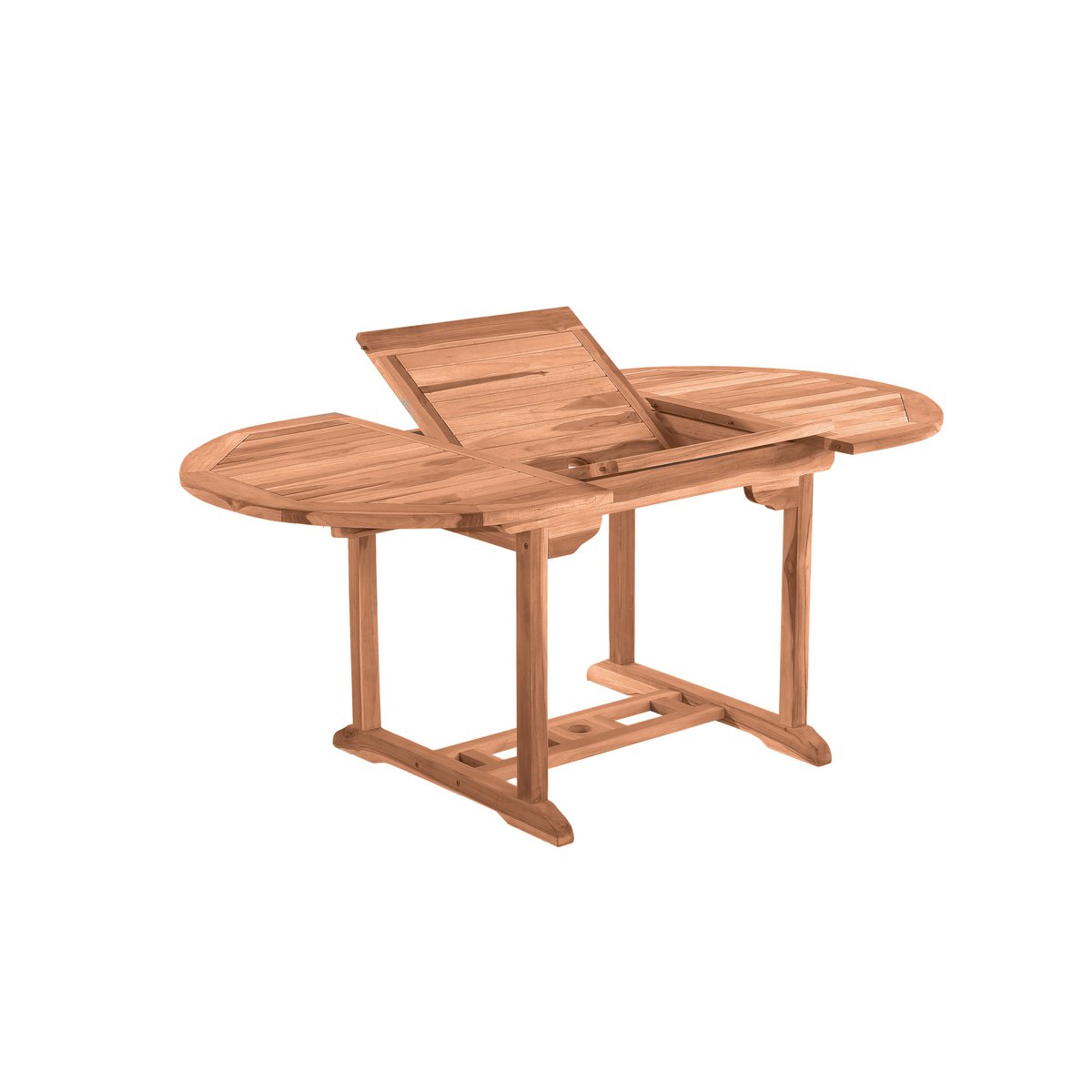 Table de jardin ronde en teck sur une terrasse