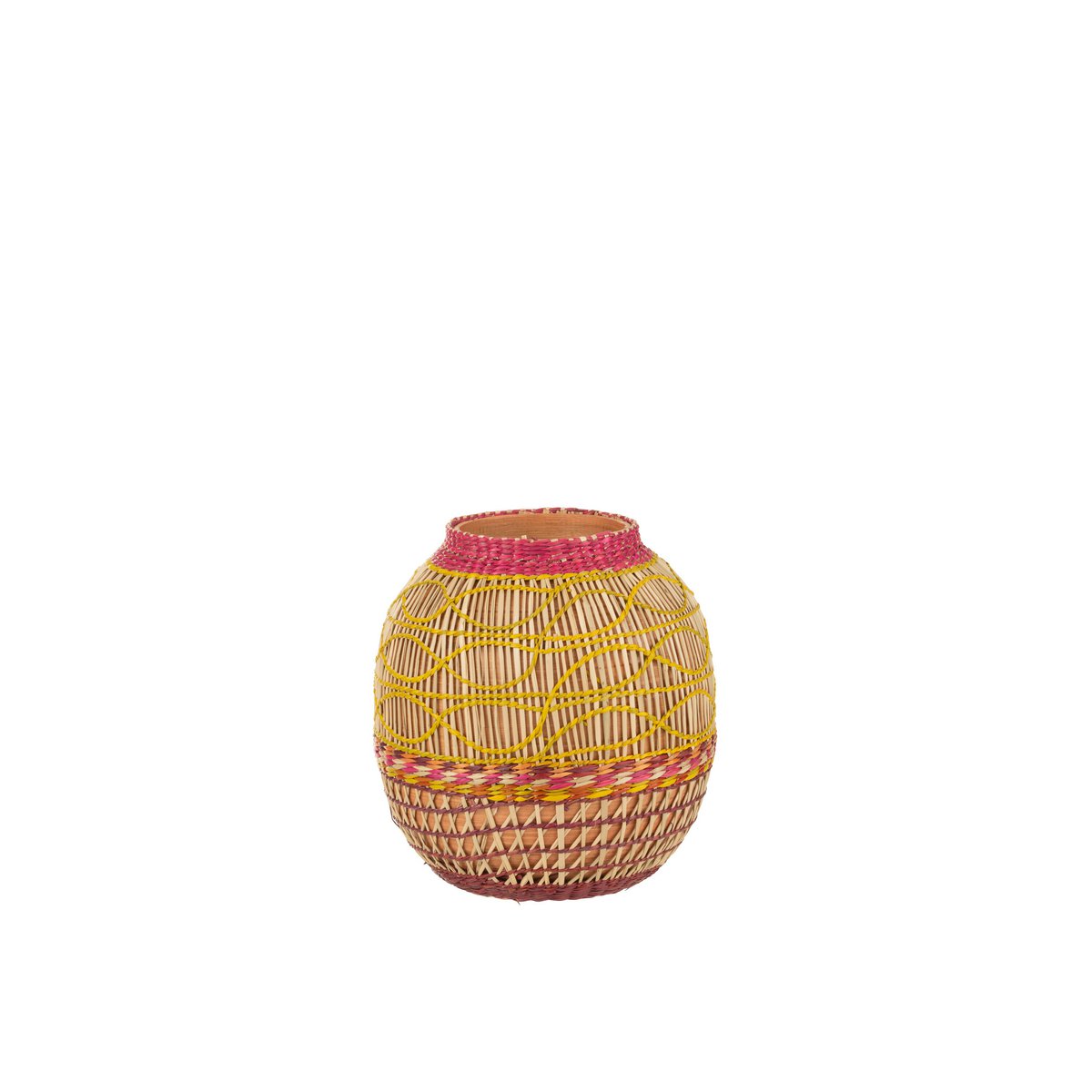 Vase J-Line Rits en rotin multicolore, vue latérale montrant les motifs.