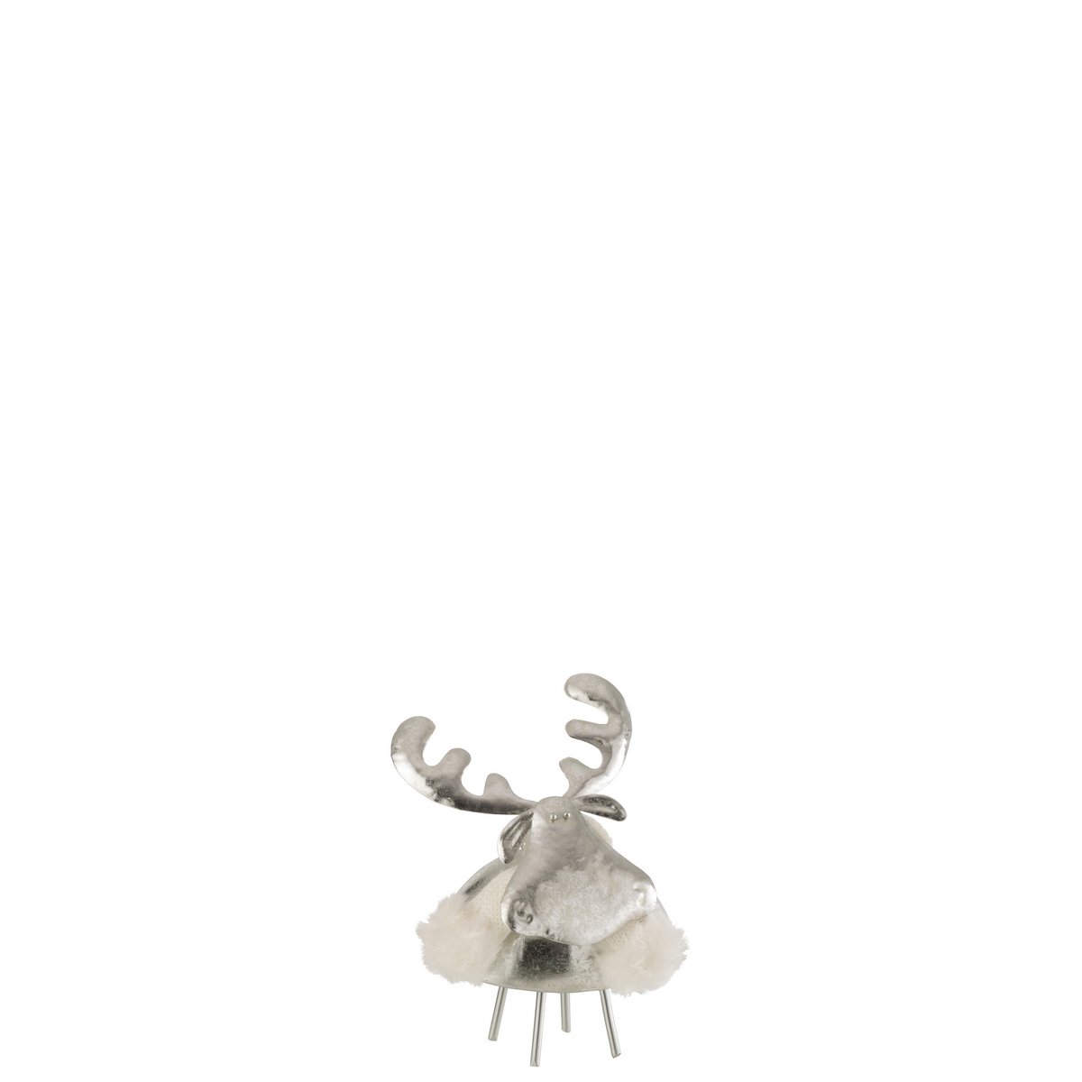 Figurine cerf en métal argenté et textile blanc, vue de face
