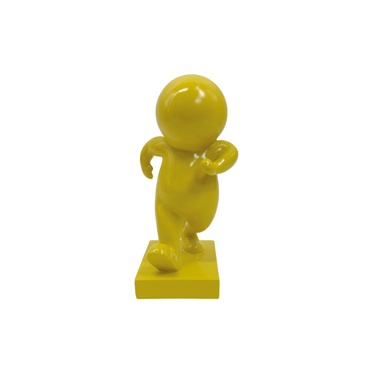 Statue Amigo Marchant en jaune, vue de face avec détails modernes