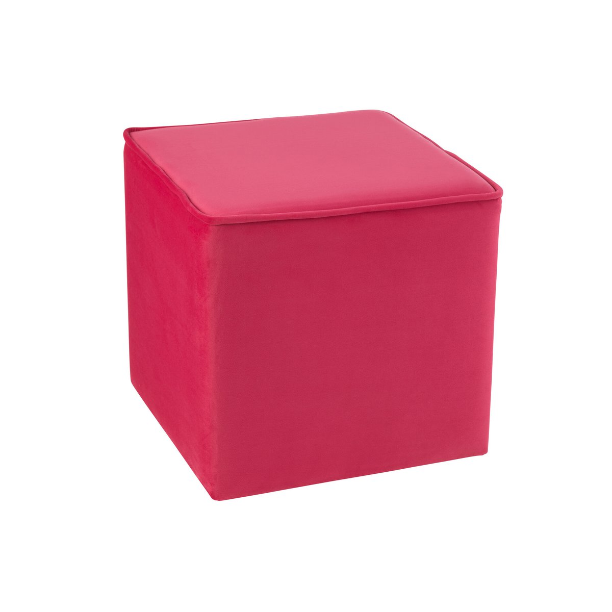 Pouf Cube Velours Rose Vif J-Line en vue de face