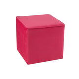 Pouf Cube Velours Rose Vif J-Line en vue de face