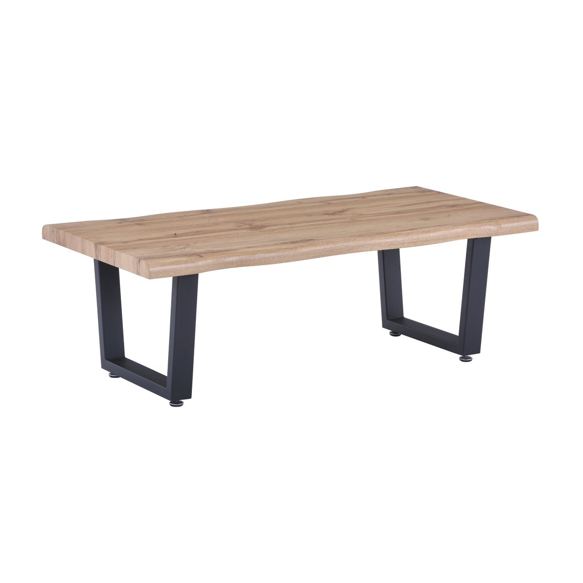 Table basse design en chêne et métal vue de face