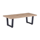 Table basse design en chêne et métal vue de face