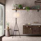 Lampe debout avec table "Tora" intégrée en métal collé et matériau textile coloré naturel, 158 cm de haut Ø 51 cm, E27