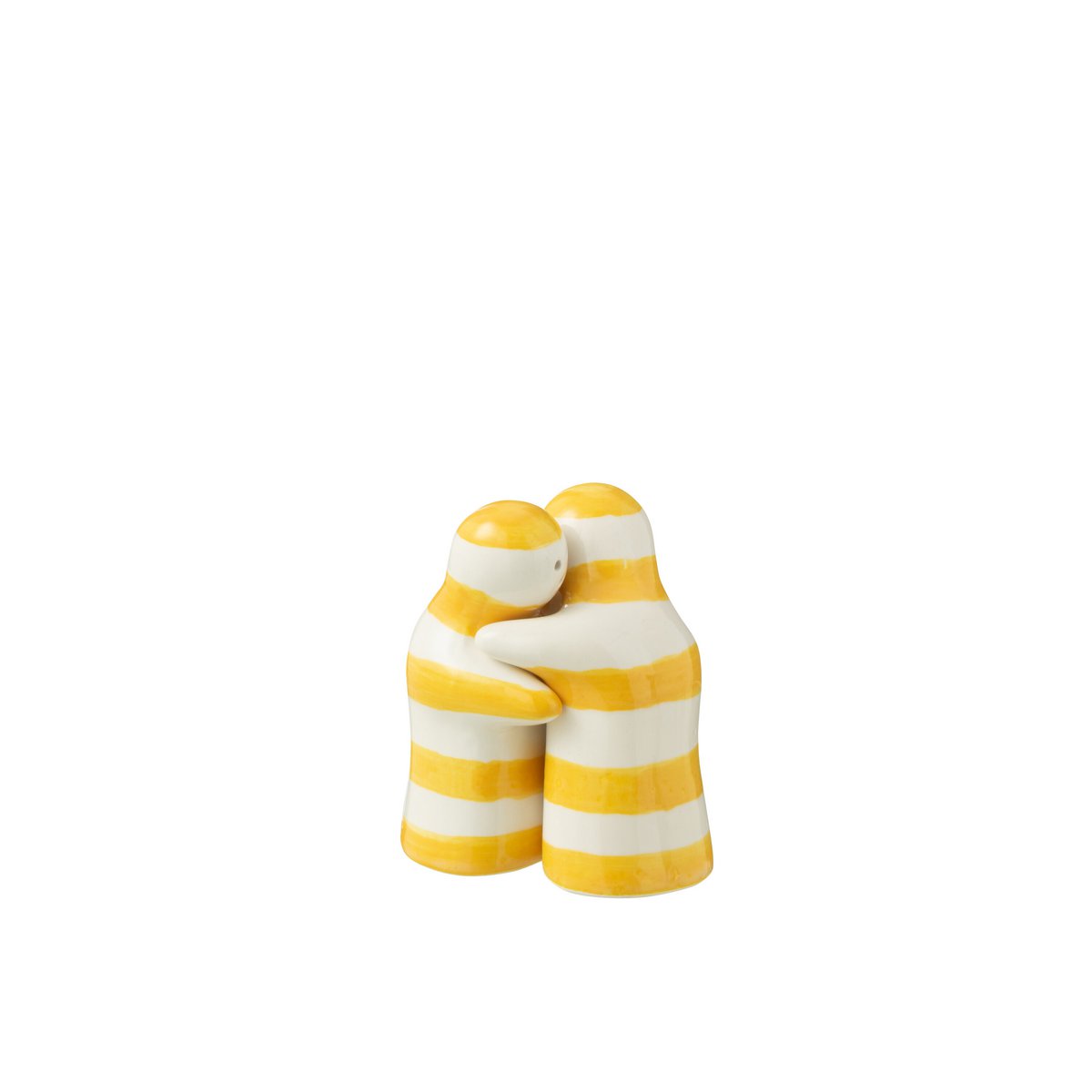 Salière-Poivrière J-Line Grenade Stripes en céramique blanche et jaune, vue frontale