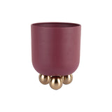 Cache-Pot Estilo Petit en métal rouge avec finition dorée, vue de face