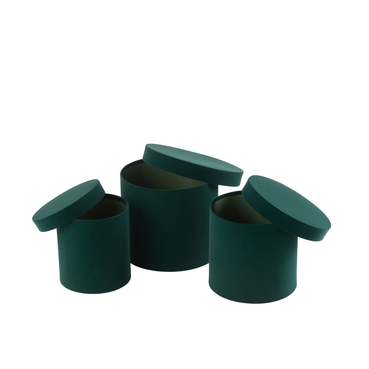 Boîte J-Line Ronde en velours vert, vue de face avec couvercle
