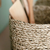 Petit panier en jonc de mer BHINNEKA | Panier à plantes | Panier Boho tissé | Jardinière | Panier décoratif | Petit panier de rangement | Panier à fleurs rond