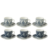 Boîte J-Line 6 tasses en céramique bleu foncé sur une table élégante