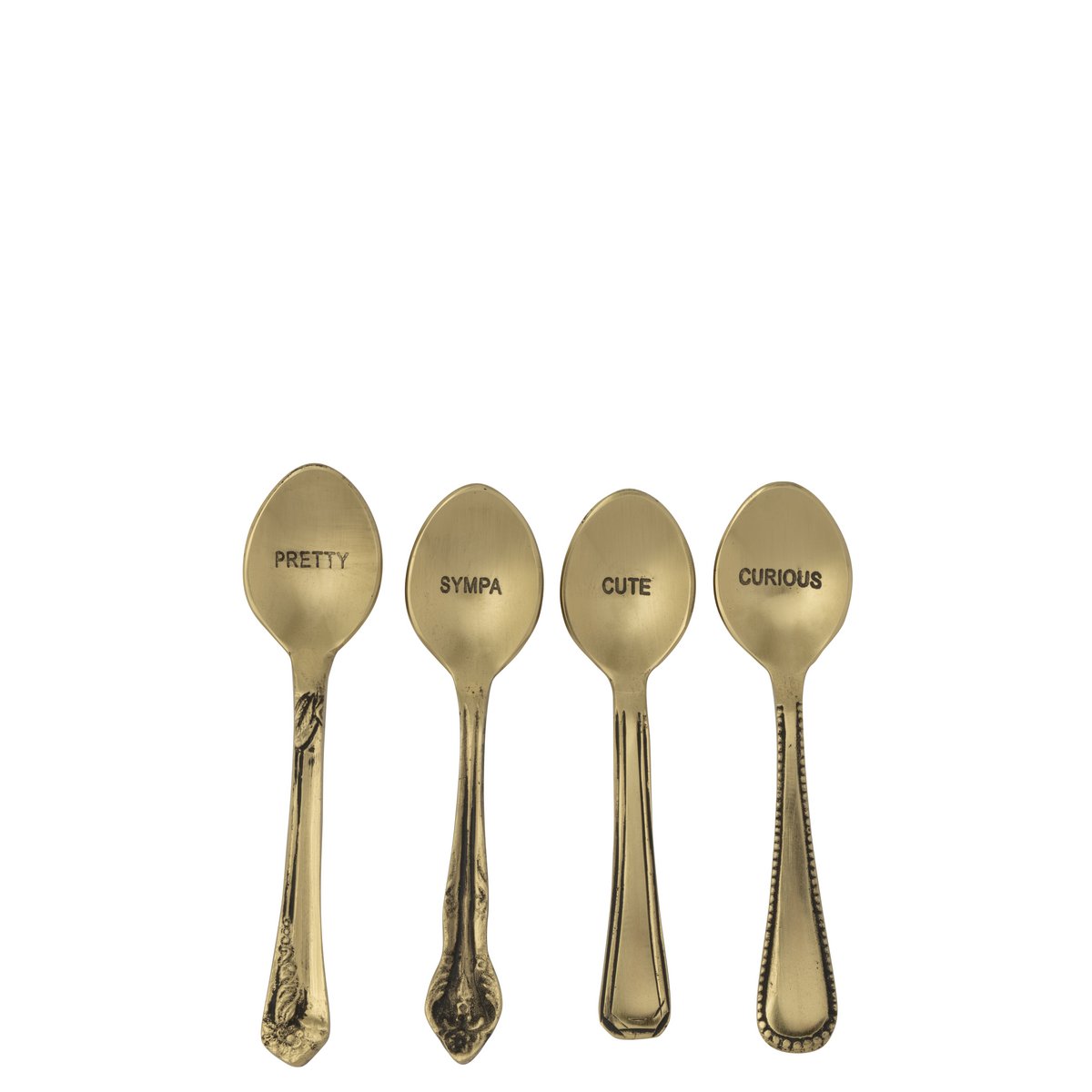 Lot de 4 cuillères J-Line en laiton doré sur une table élégante