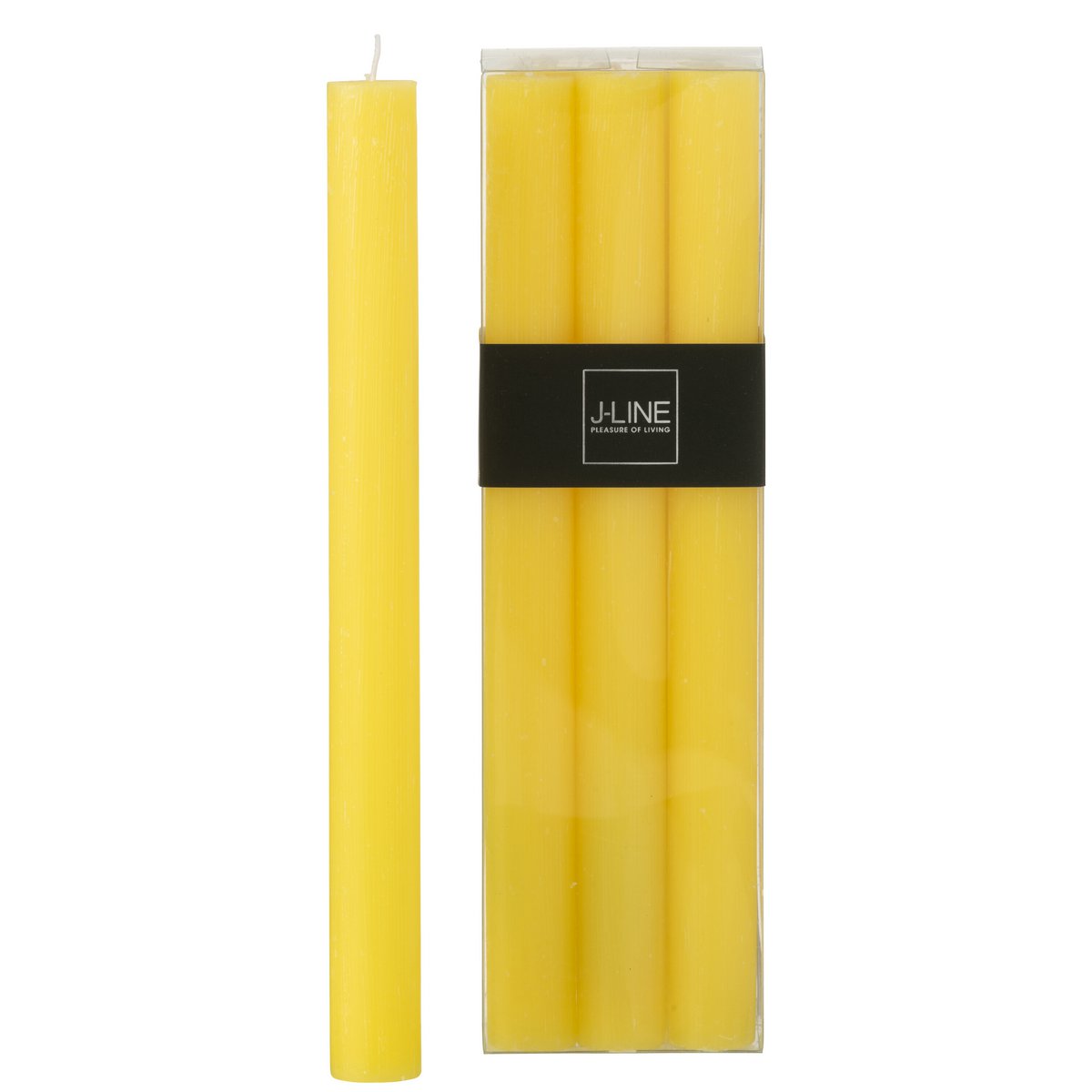 Bougies de table jaunes J-Line, mises en scène dans un décor raffiné.