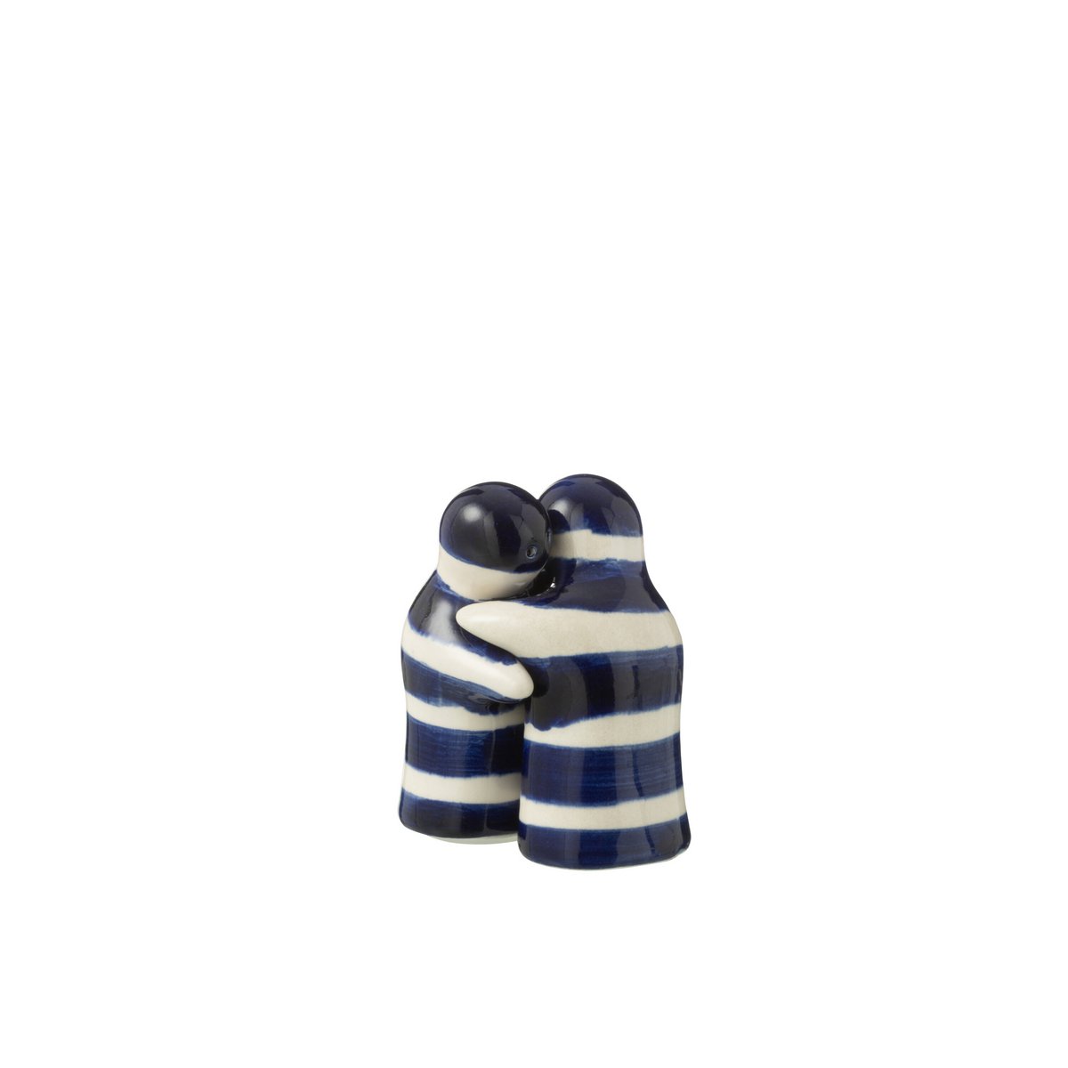 Salière et poivrière Stellings Grenade Stripes J-Line en céramique blanche et bleue