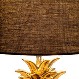 Lampe de table en céramique "ananas", lampe de table en céramique avec glaçure de couleur dorée et écran de tissu noir, avec socket E14, pour salle à manger, salon, couloir ou bureau, lampe de table 45 cm de haut