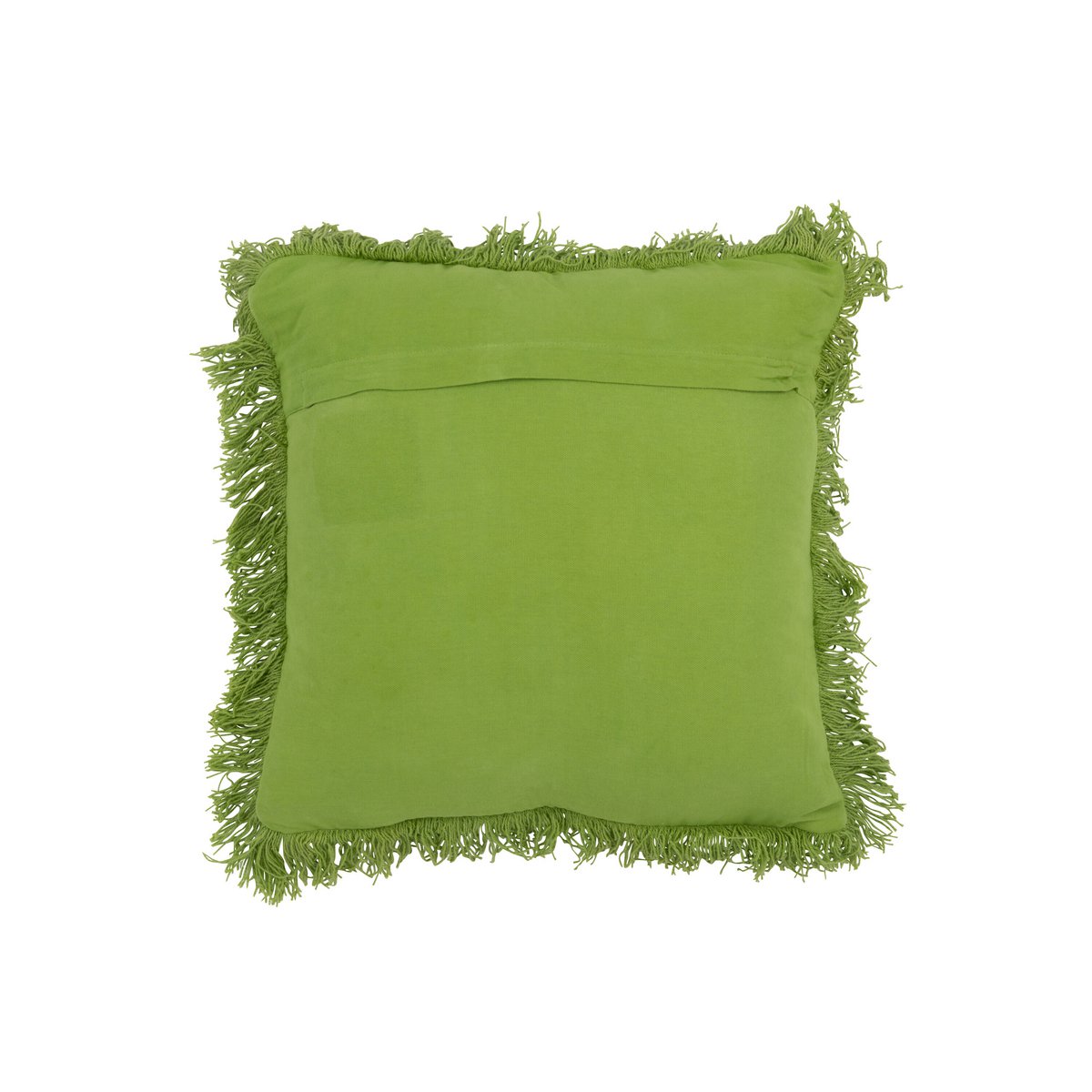 Coussin J-Line tufté courbes vert avec franges, vue de face