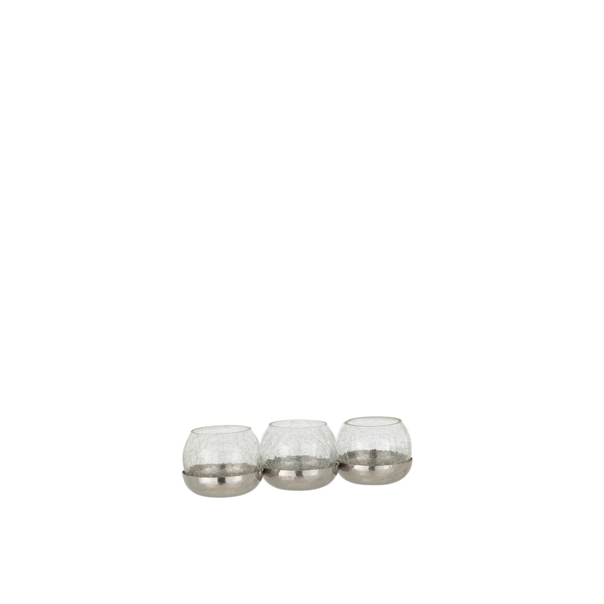 Photophore J-Line 3 Sphères en verre craquelé et acier argenté
