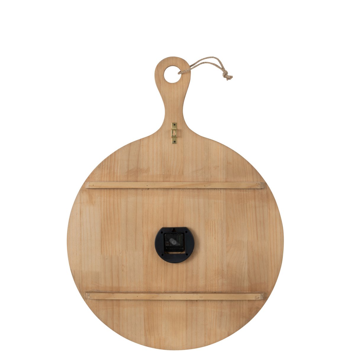 Détail de l'horloge J-Line, diamètre 65,2 cm, finition en bois naturel.