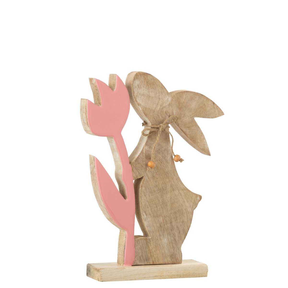 Décoration Lapin en bois rose avec fleur de J-Line, ambiance salon
