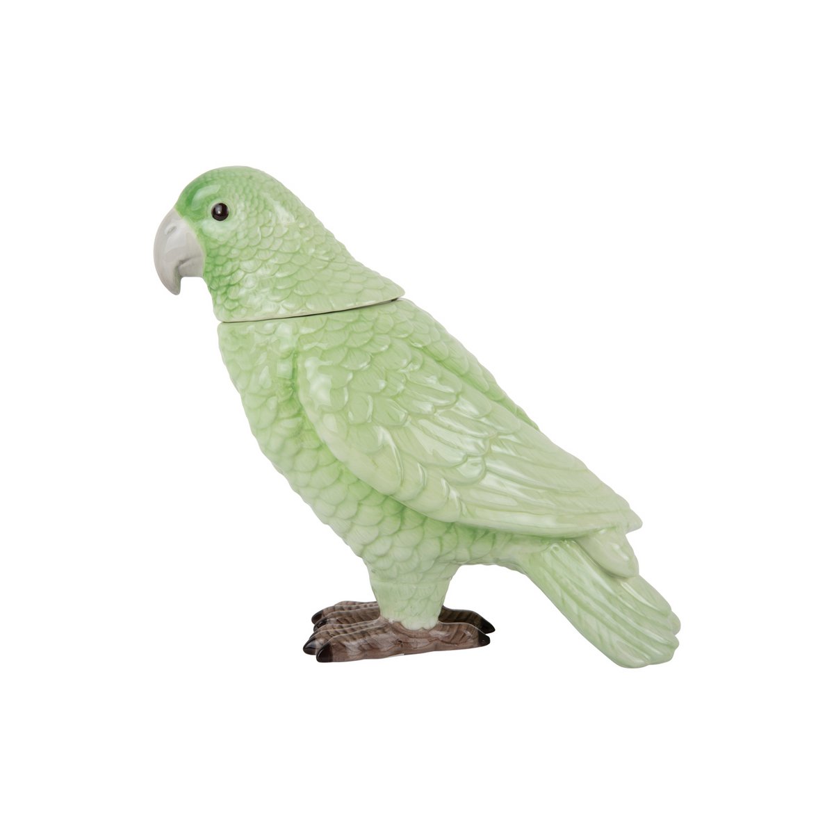Pot de Rangement Oiseau en céramique vert, vue de profil