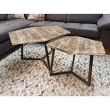 Table basse set 2 pièces table de salon table gigogne Paris cadre métal noir blanc ou argent antique