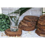 Sous-verres RUSTIQUE en bois d'olivier, présentation sur une table