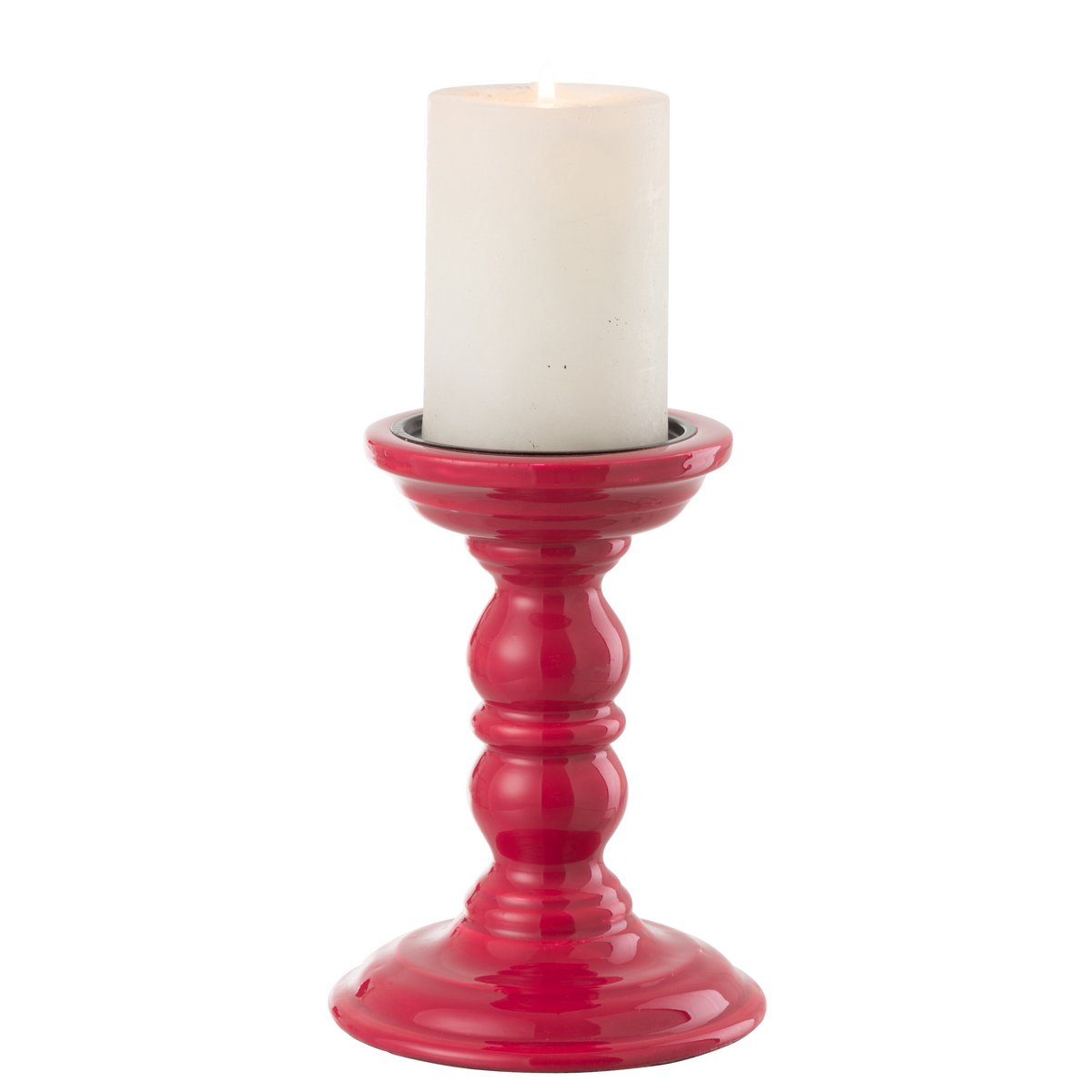 Détail du chandelier J-Line en bois de mangue fuchsia