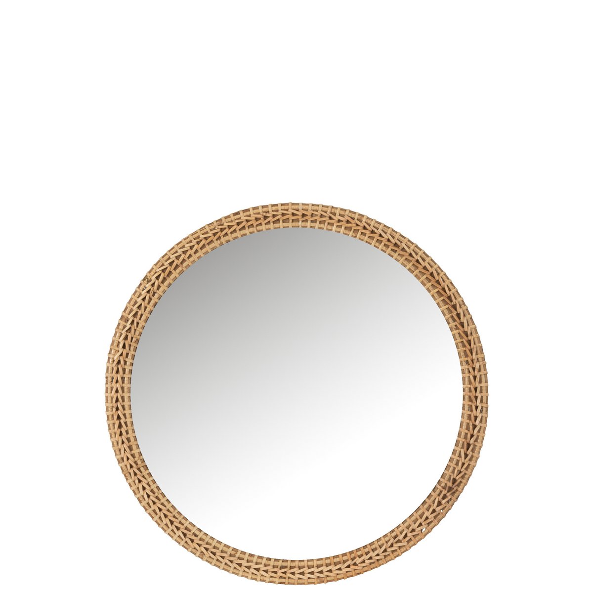 Détail du miroir J-Line Round, finition bois naturel, style bohème