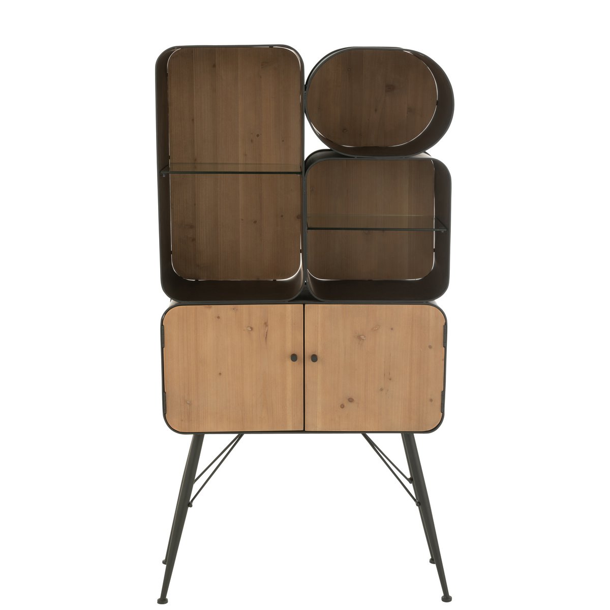 Étagère J-Line en bois de pin et métal noir/beige clair vue de face