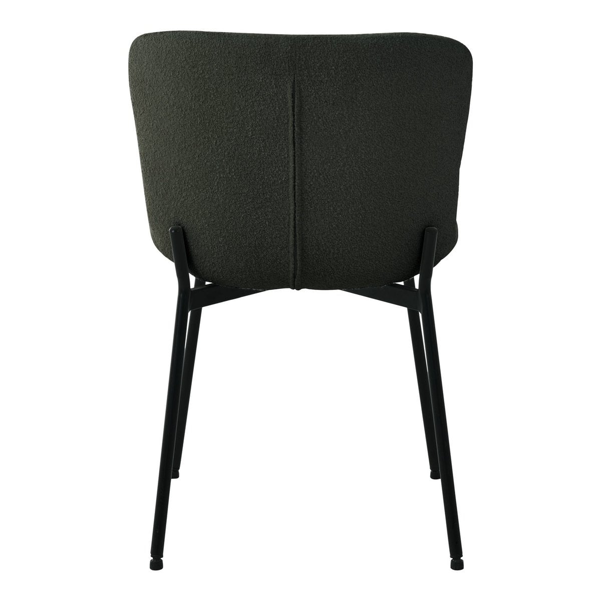 Chaise Maceda en bouclé vert foncé, mise en scène dans une salle à manger moderne
