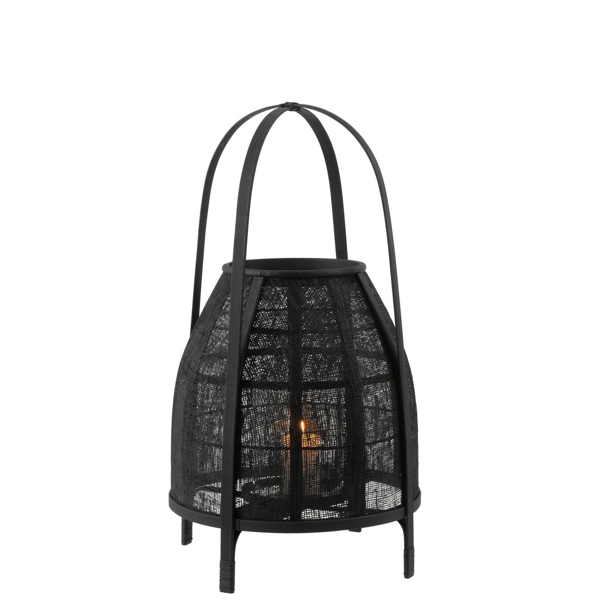 Lanterne J-Line en bambou noir, vue de face avec détails en rotin