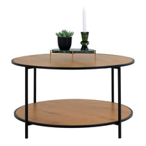 Table basse Vita en aspect chêne et acier, vue de face