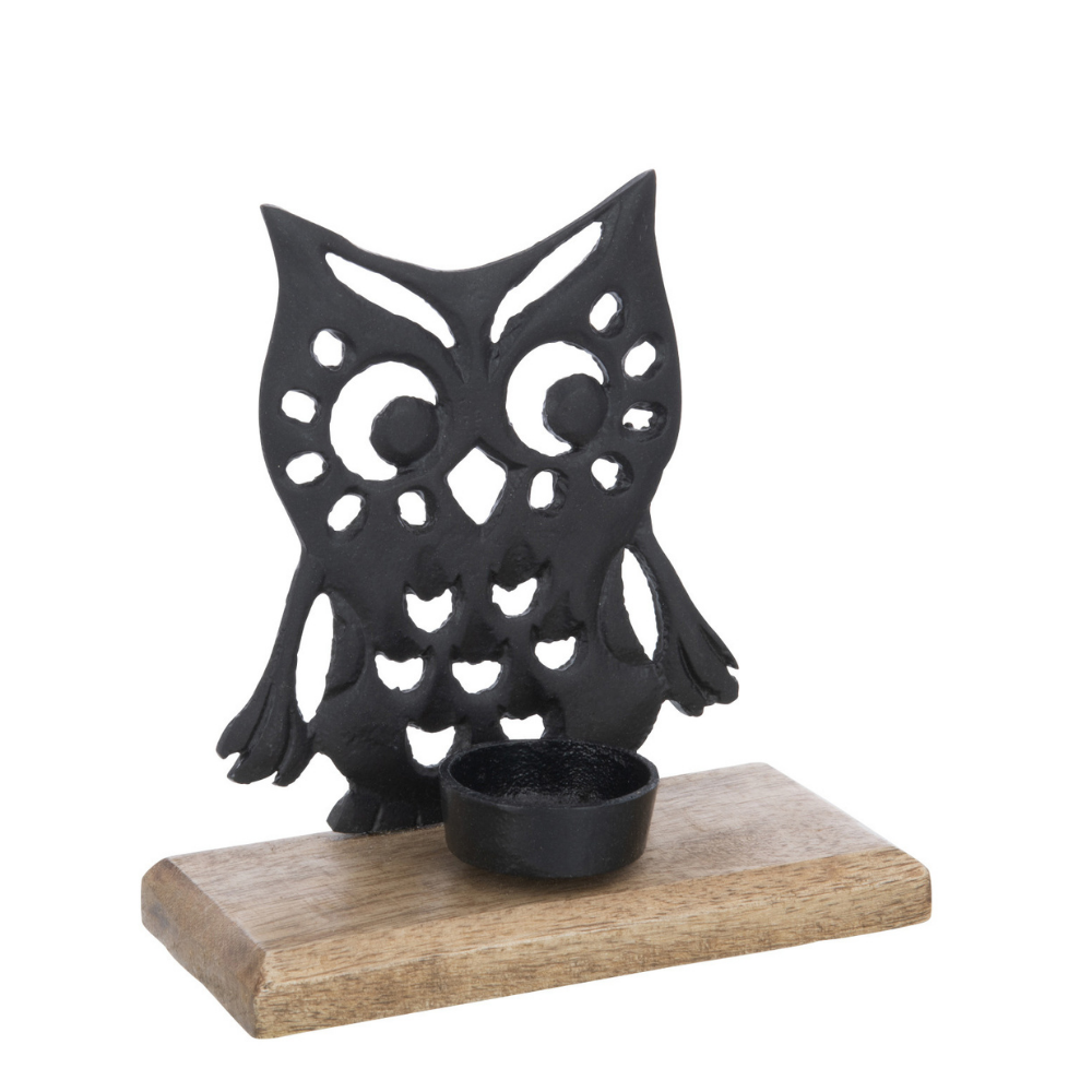 Bougeoir J-Line Hibou en aluminium noir avec design élégant