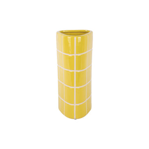 Vase Triangulaire Rétro en céramique jaune avec motif de carreaux