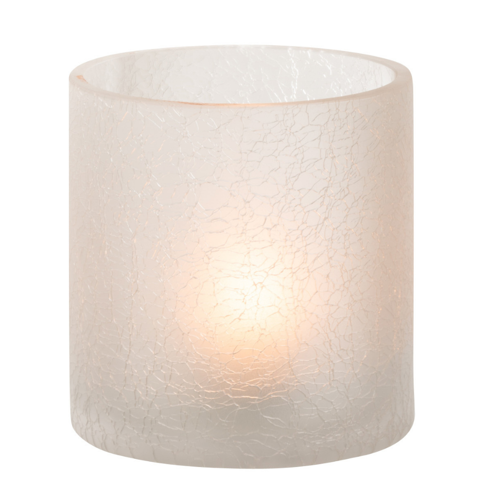 Lanterne J-Line Cylindre Crackle en verre blanc vue de face