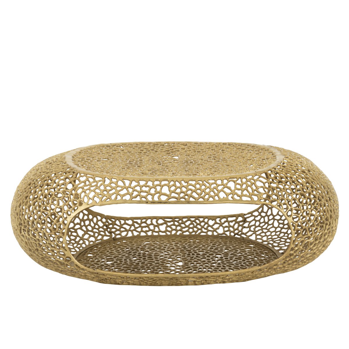 Table basse ovale en aluminium doré vue de face