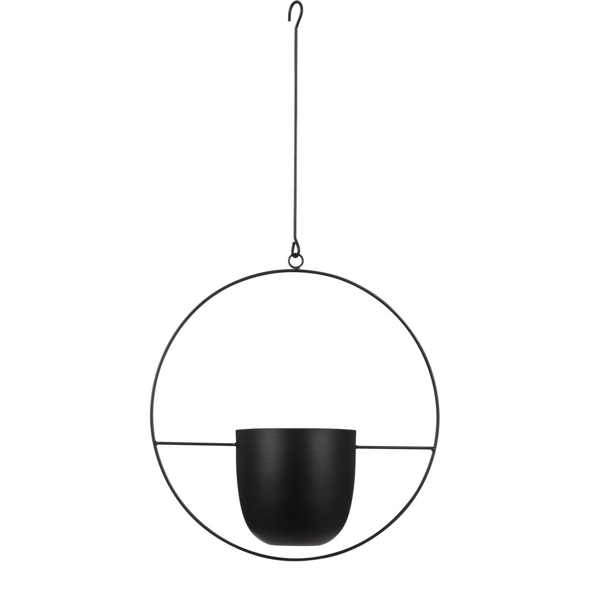 Vue latérale du pot Dexter Noir, accroché au plafond