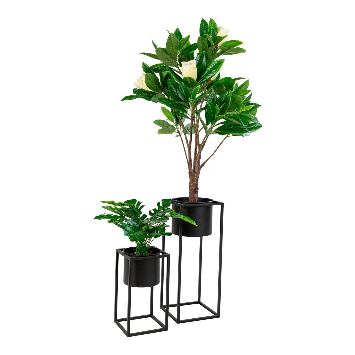 Pots de Fleurs Marla en acier noir avec plantes