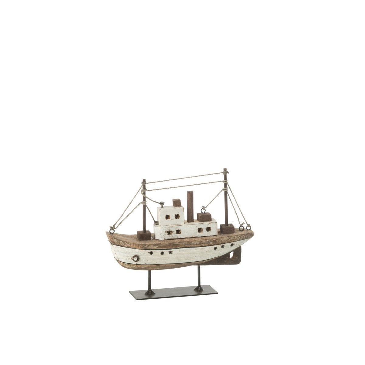Décoration J-Line Boat en bois naturel et blanc, design élégant