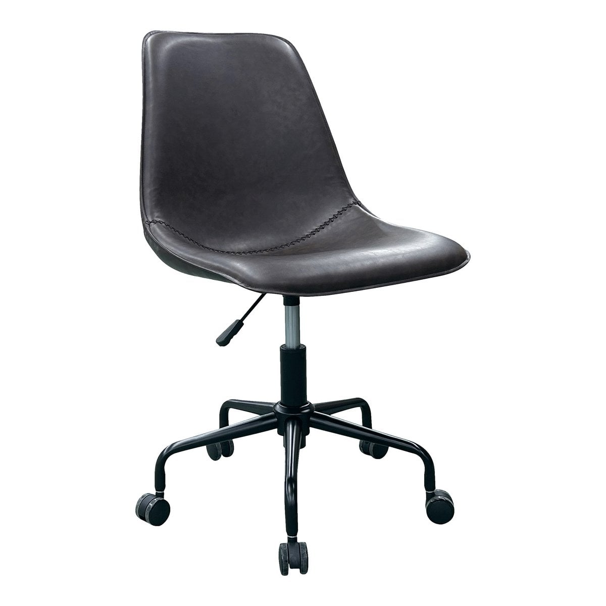 Chaise de bureau Monaco en cuir PU marron avec base en métal noir, vue de face
