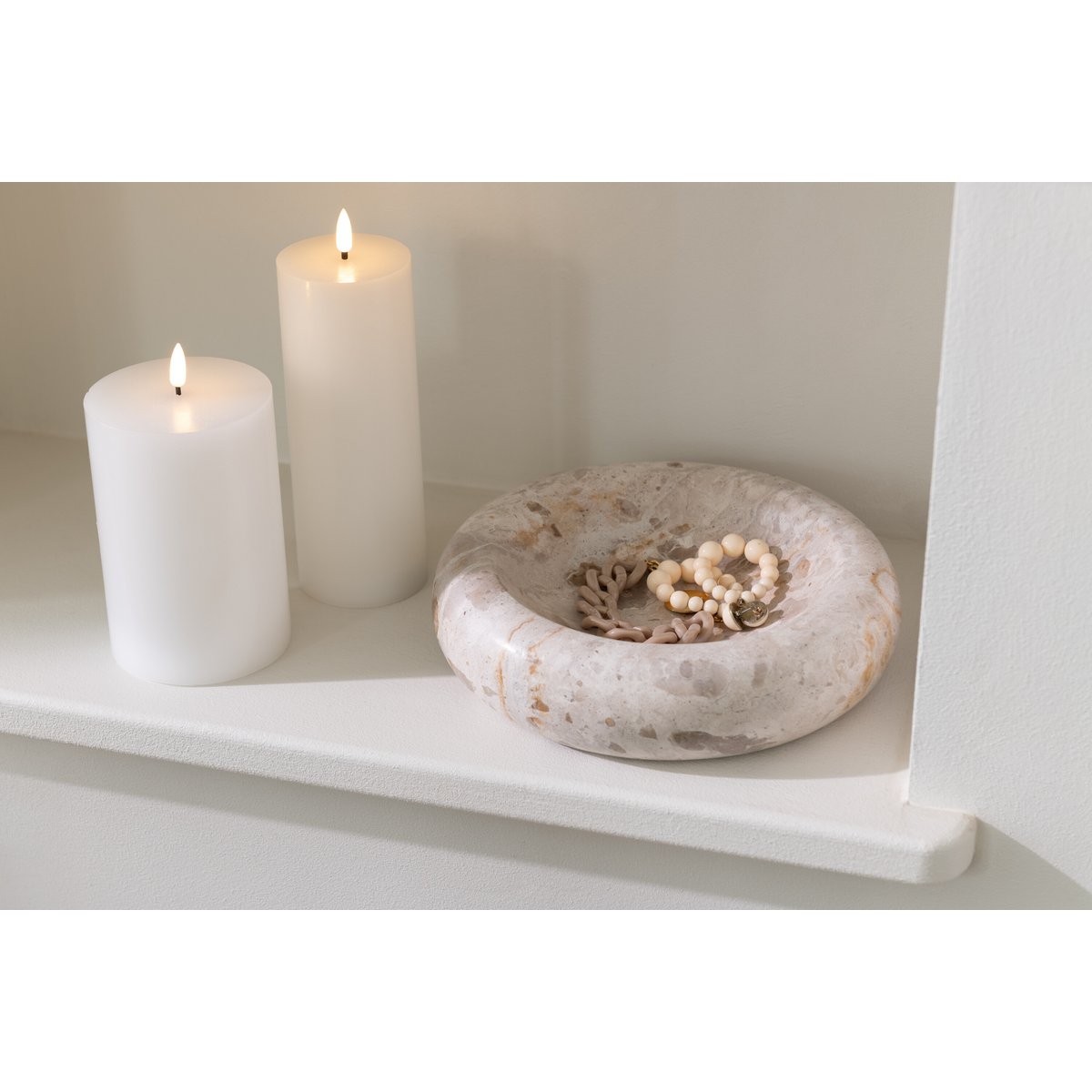 Bol J-Line Round Low Marble - vue de face avec finition beige