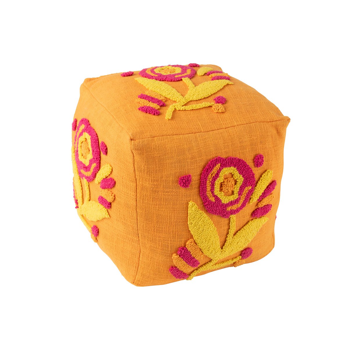 Vue latérale du pouf carré fleur J-Line, dimensions et design
