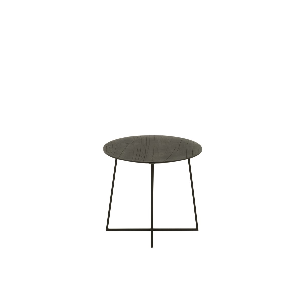 Table basse ronde J-Line en bois noir avec métal, vue de face