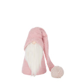 Figurine J-Line Père Noël Hiver en polyresine rose et blanc, élégante et festive