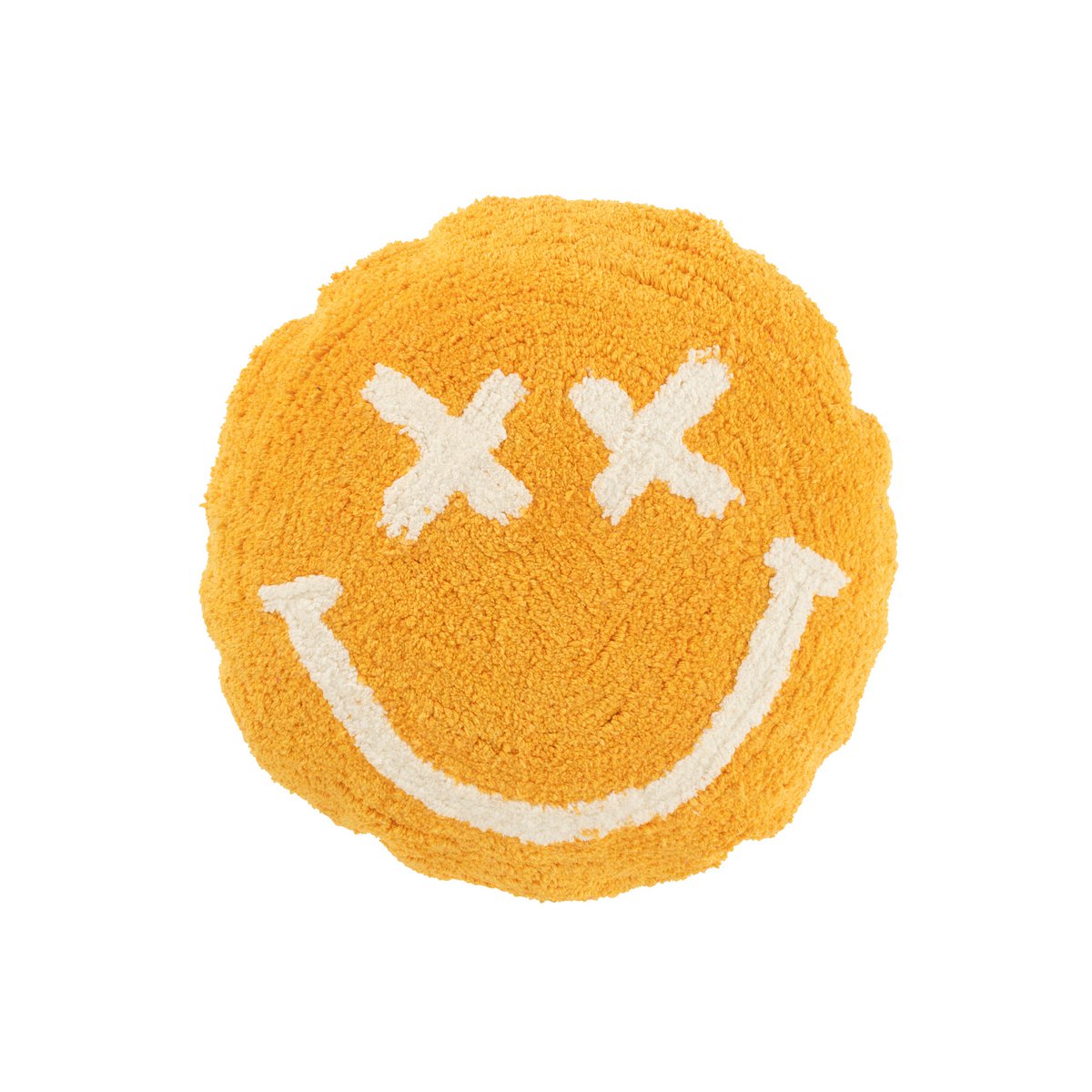 Coussin Smiley J-Line dans une chambre contemporaine, ajout de couleur.
