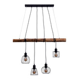 4 pendentif "bois", lampe suspendue, métal et bois en noir et socket e27 naturel, pour salle à manger, salon, couloir ou bureau, 100 cm de long