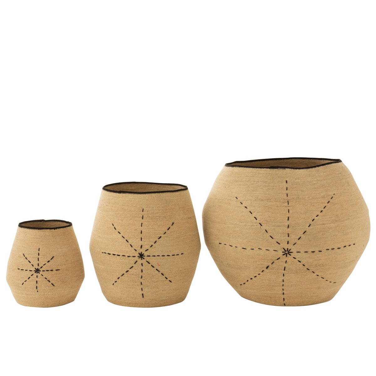 Lot de 3 paniers J-Line en jonc de mer naturel et noir, vue d'ensemble
