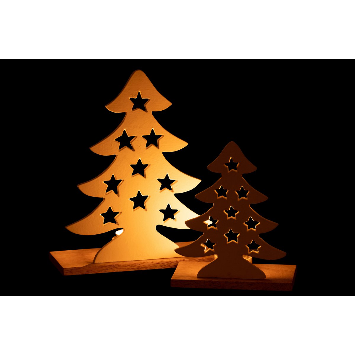 Photophore Sapin de Noël J-Line, gros plan sur la texture en bois