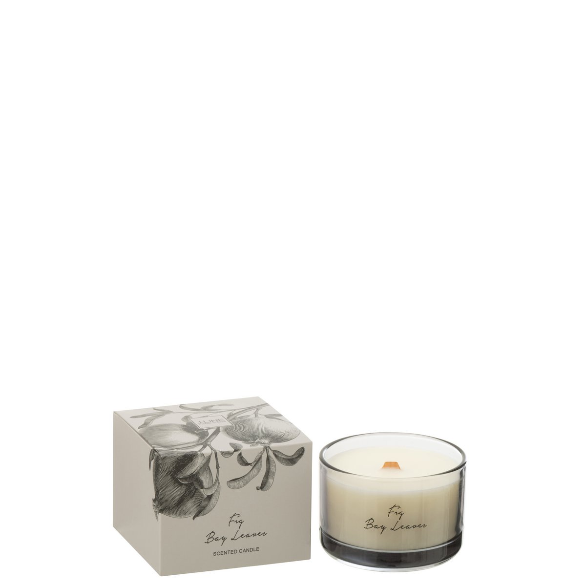 Bougie J-Line Baies de Figue, mise en scène sur une table moderne.