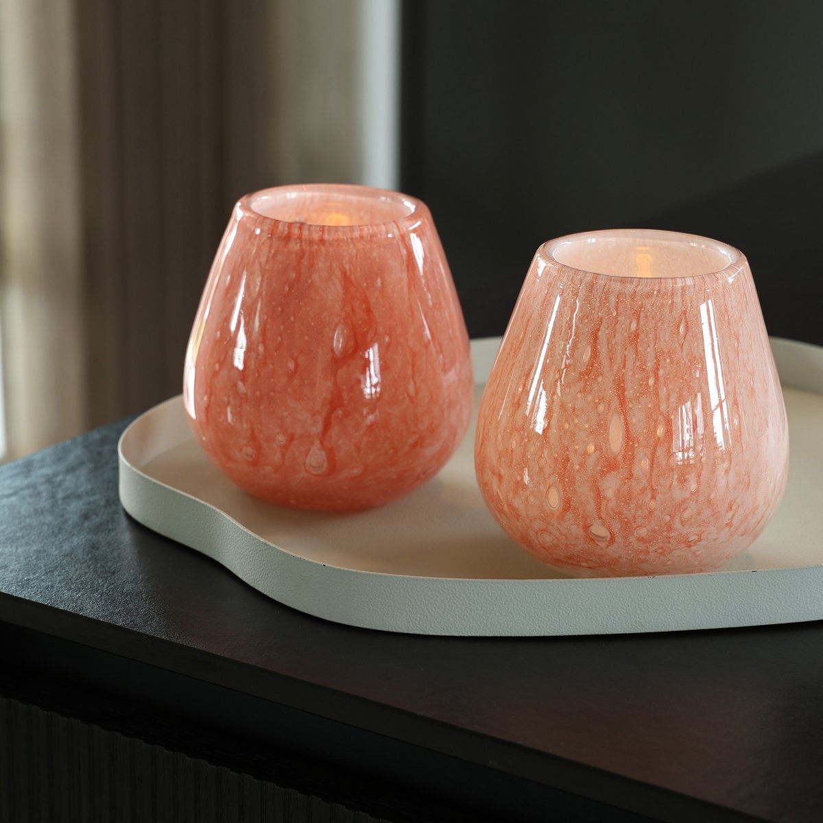 Lot de 2 photophores Tasman Elite XS en verre rose Ø12,5 cm